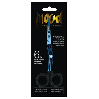 Mood Metallic Blue Double Curve Scissors with Matte Rubber Grips - 6"