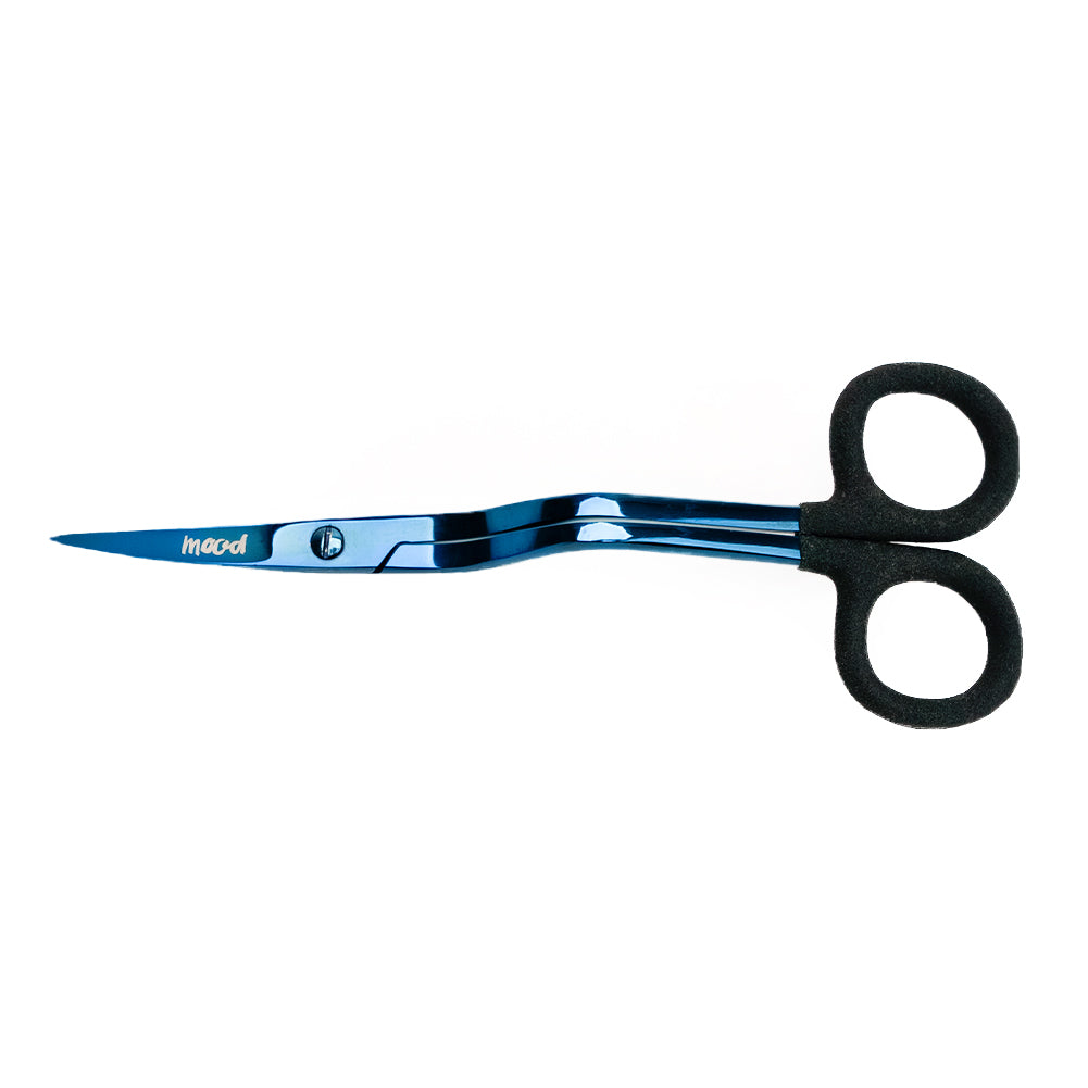 Mood Metallic Blue Double Curve Scissors with Matte Rubber Grips - 6"