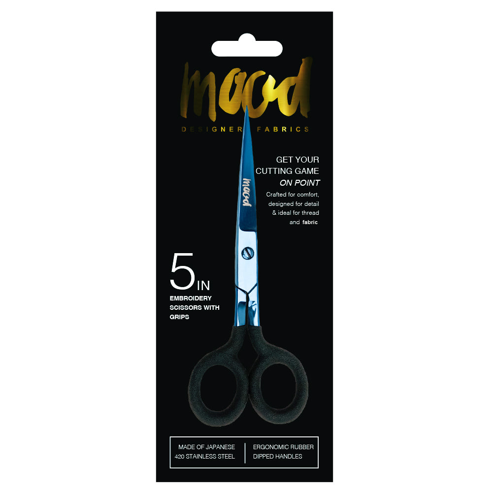 Mood Metallic Blue Embroidery Scissors with Matte Rubber Grips - 5"