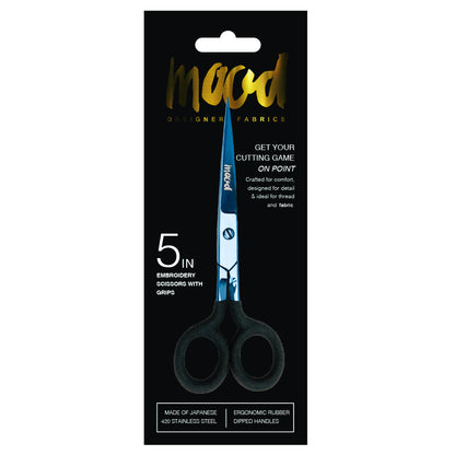 Mood Metallic Blue Embroidery Scissors with Matte Rubber Grips - 5"