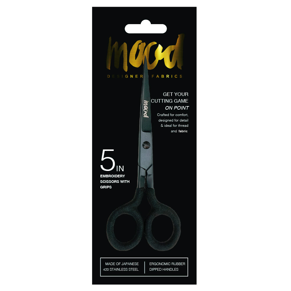 Mood Matte Black Embroidery Scissors with Matte Rubber Grips - 5"