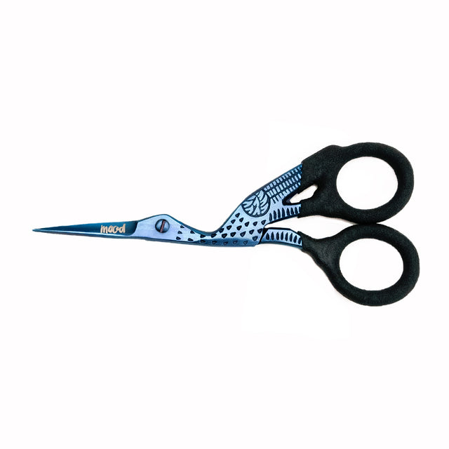 Mood Metallic Blue Stork Embroidery Snips with Matte Rubber Grips - 4.5"