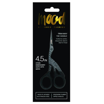 Mood Matte Black Stork Embroidery Snips with Matte Rubber Grips - 4.5"