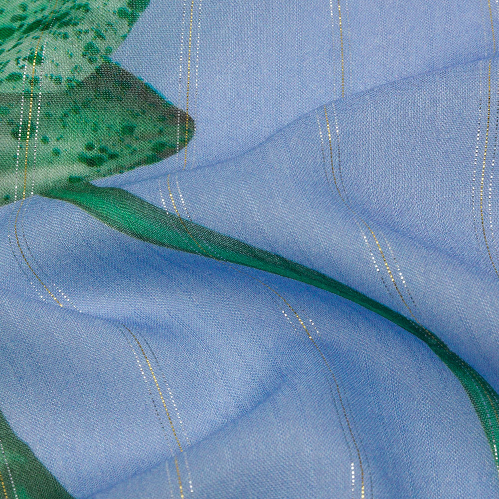 Mood Exclusive Blue Spotted Moth Orchid Metallic Pinstriped Viscose Dobby - Detail