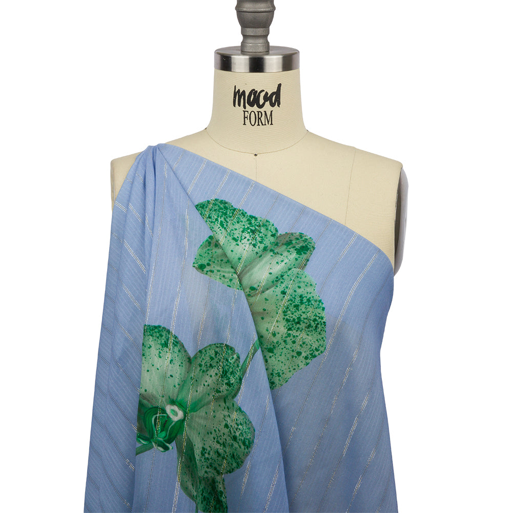 Mood Exclusive Blue Spotted Moth Orchid Metallic Pinstriped Viscose Dobby - Drape