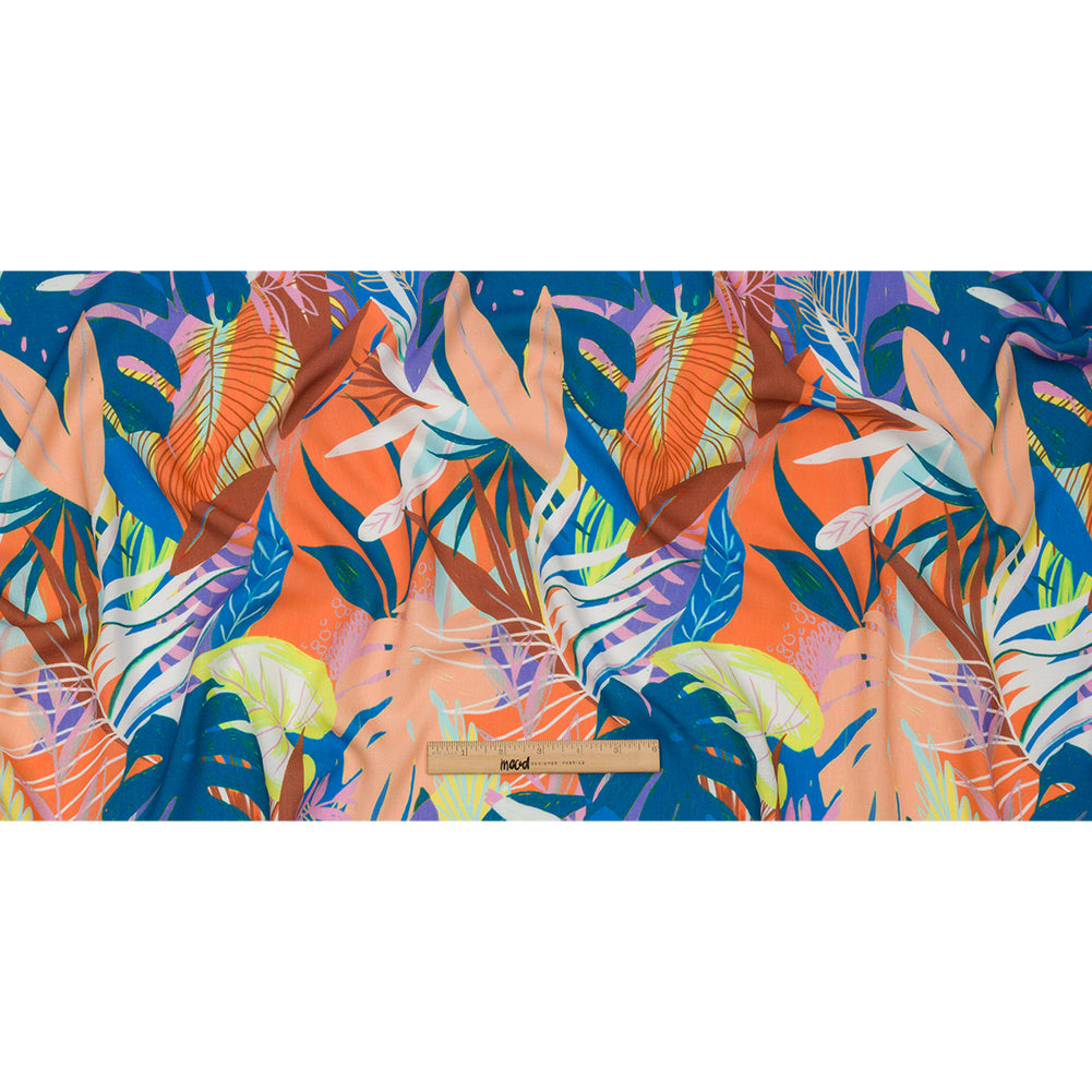 Slubbed Viscose Woven Print - Orange and Blue Leaves - Mood Exclusive Tropical Tango - Full