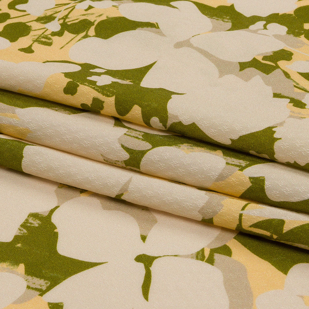 Sustainable Viscose Floral Jacquard Print - Beige, Green and Yellow Floral Silhouettes - Mood Exclusive Wild Disguise Folded