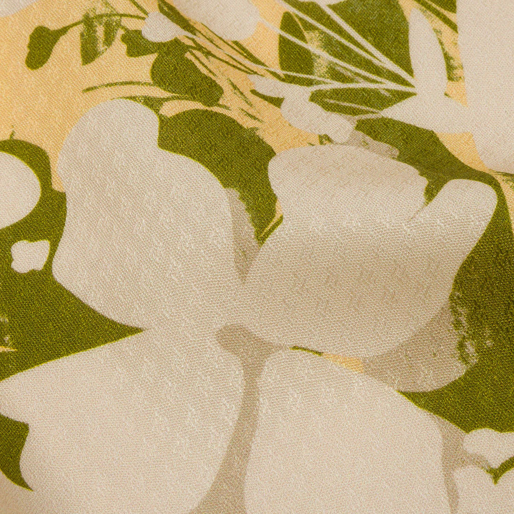 Sustainable Viscose Floral Jacquard Print - Beige, Green and Yellow Floral Silhouettes - Mood Exclusive Wild Disguise Detail