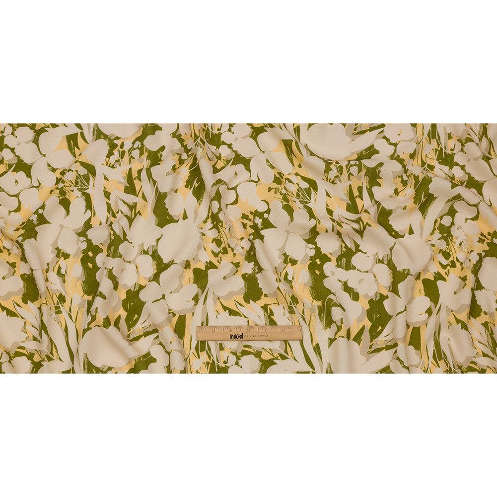 Sustainable Viscose Floral Jacquard Print - Beige, Green and Yellow Floral Silhouettes - Mood Exclusive Wild Disguise Full