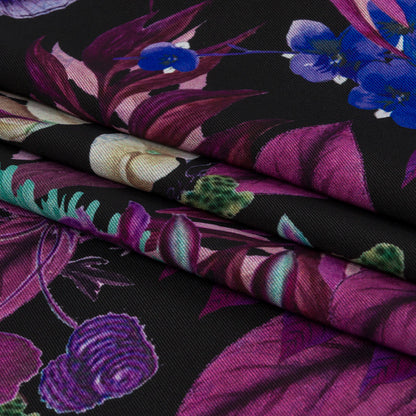 Polyester Twill Print - Black, Purple and Blue Floral - Mood Exclusive Midnight Gardens