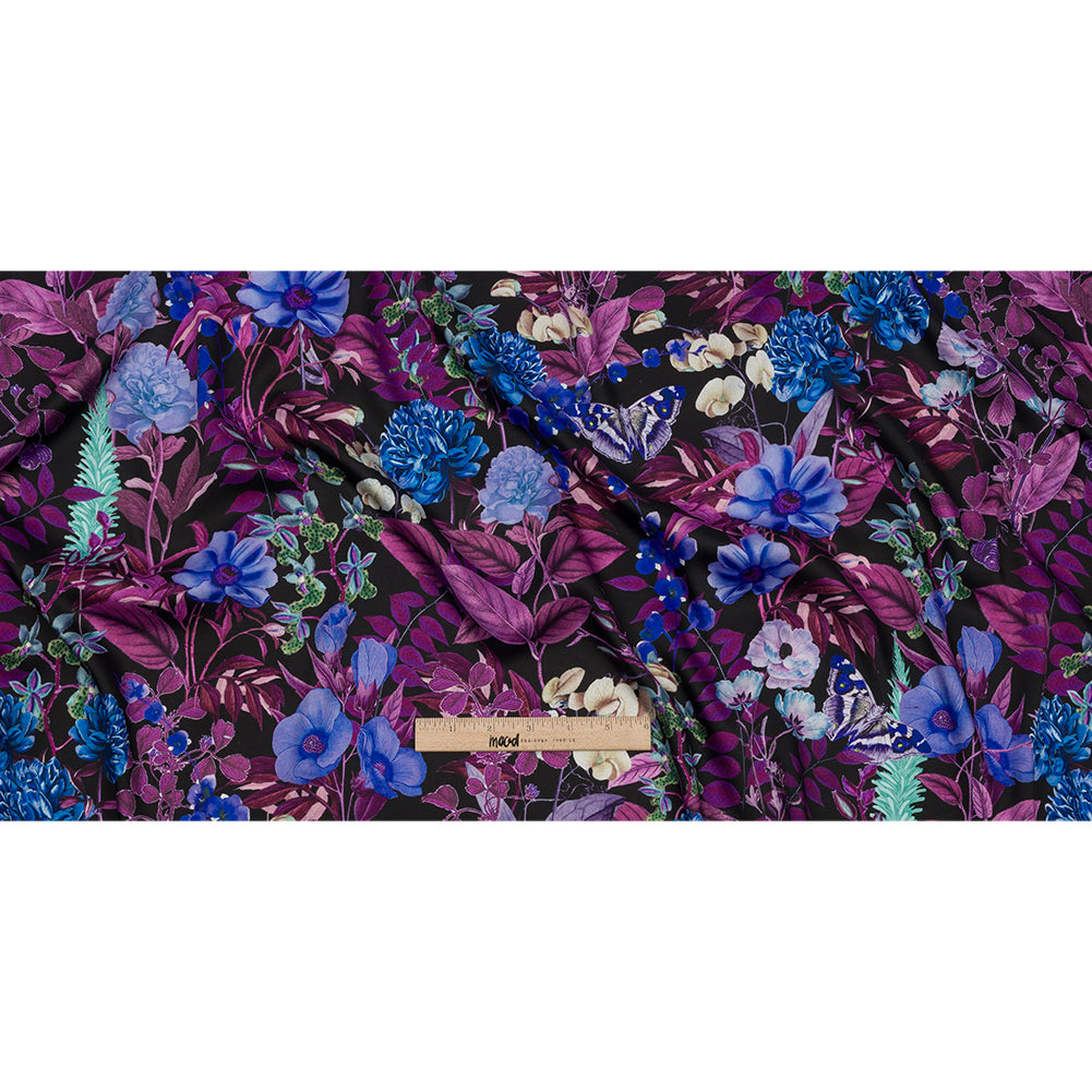 Polyester Twill Print - Black, Purple and Blue Floral - Mood Exclusive Midnight Gardens