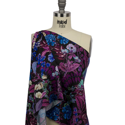 Polyester Twill Print - Black, Purple and Blue Floral - Mood Exclusive Midnight Gardens