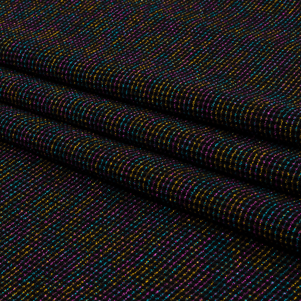 Black and Metallic Rainbow Stretch Rib Knit Folded