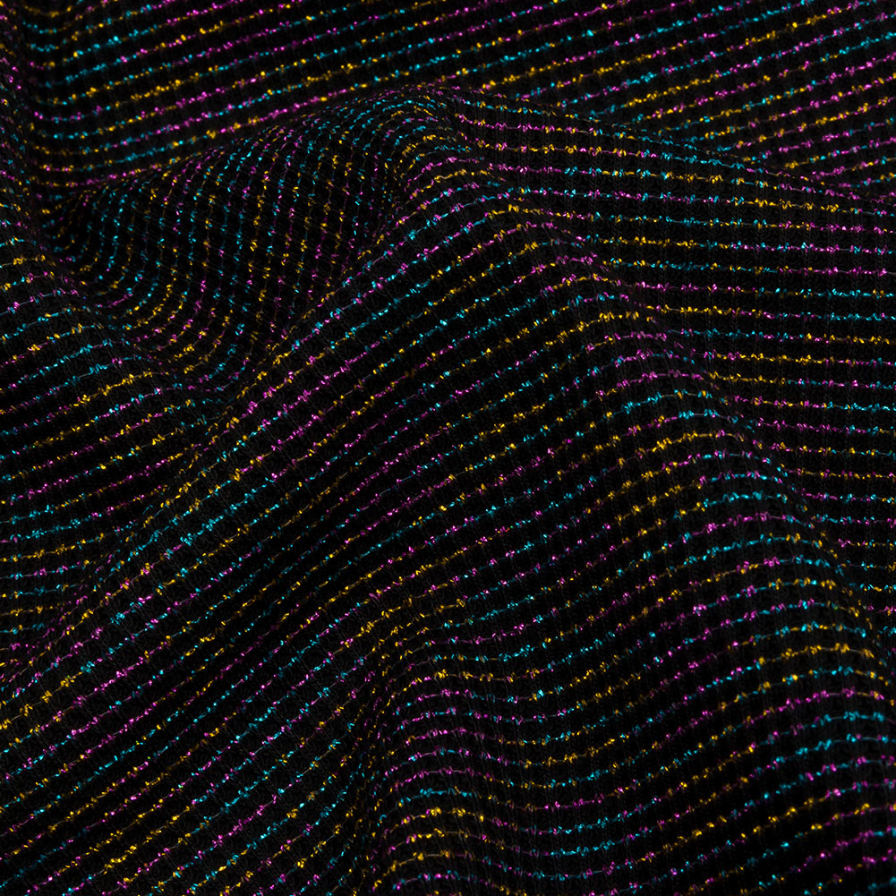 Black and Metallic Rainbow Stretch Rib Knit Detail