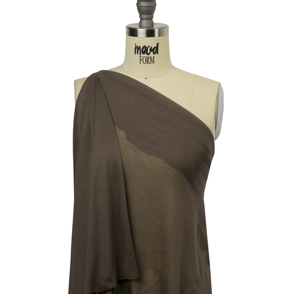 Famous Designer Coffee Viscose and Cotton Lightweight Interlock Knit Drape
