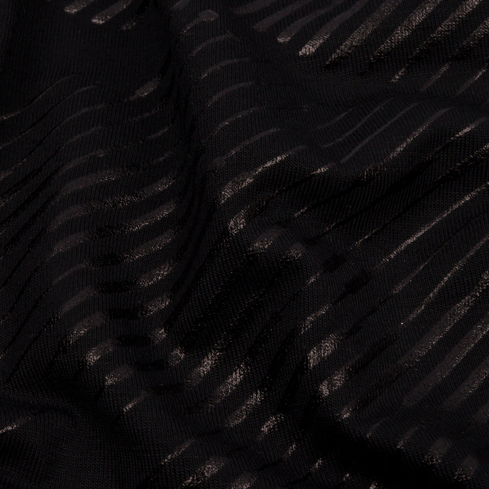 Metallic Black on Black Abstract and Stripes Rayon Jersey Detail