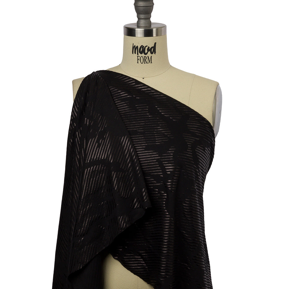 Metallic Black on Black Abstract and Stripes Rayon Jersey Drape