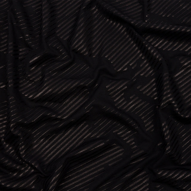 Metallic Black on Black Abstract and Stripes Rayon Jersey
