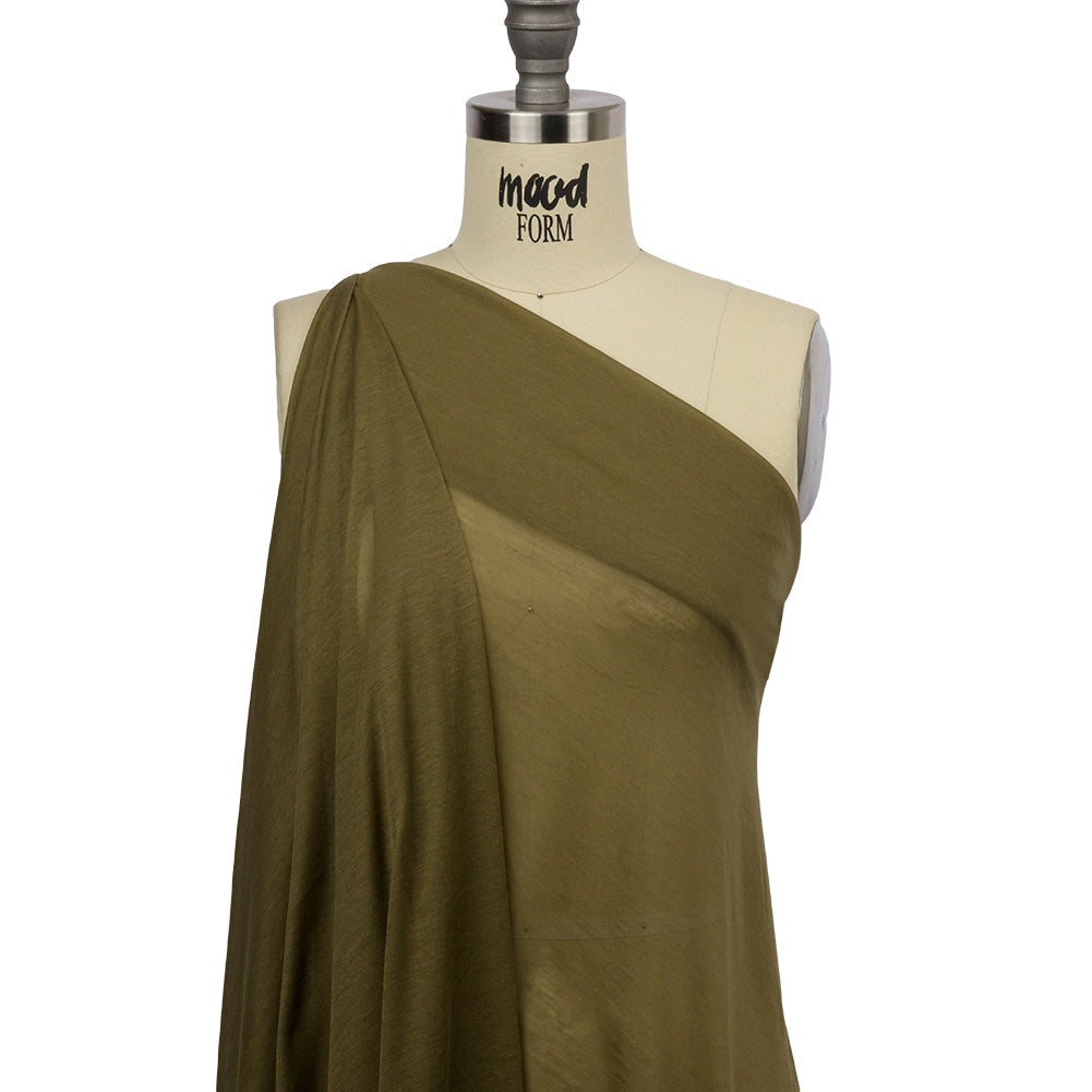 Famous Designer Army Green Featherweight Viscose and Cotton Jersey Drape
