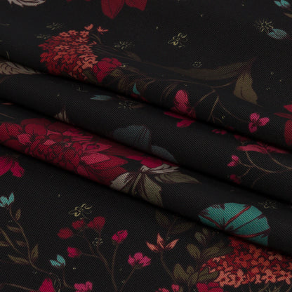 Polyester Twill Print - Blue, Red and Black Floral - Mood Exclusive Antheia's Grace