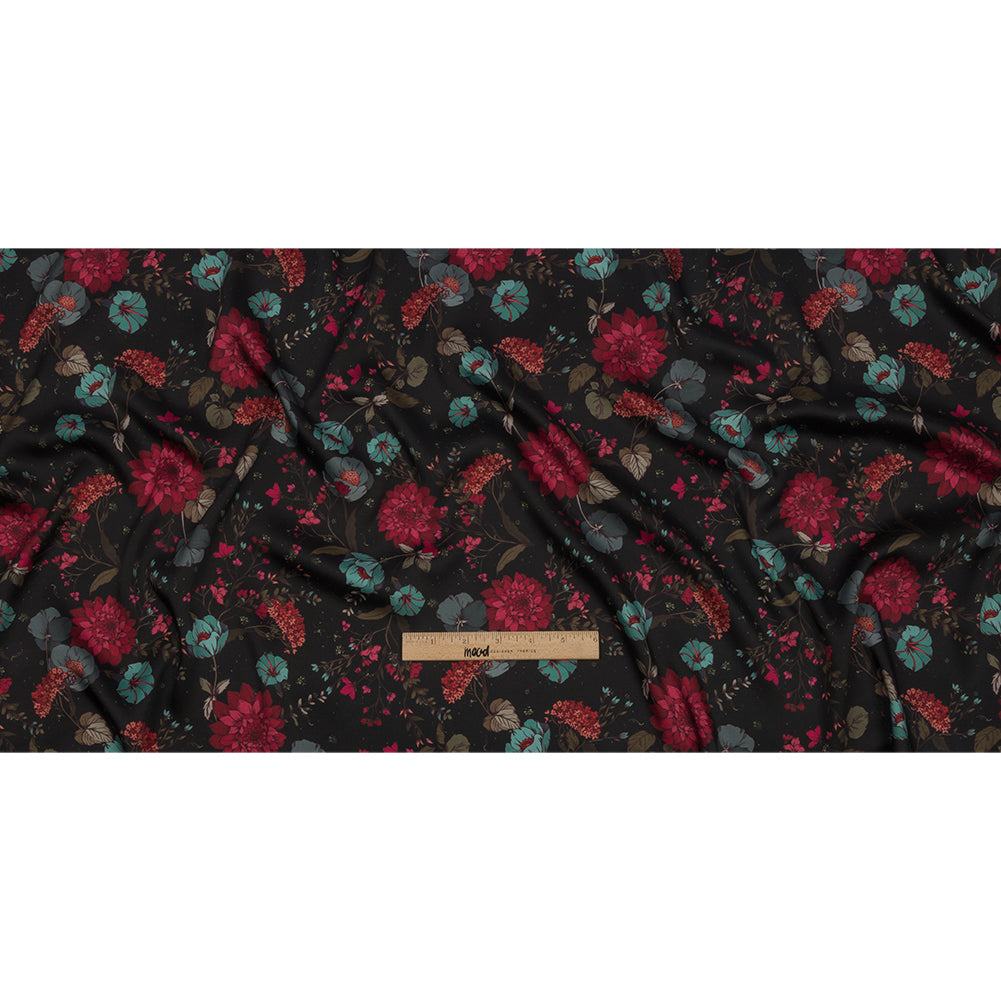Polyester Twill Print - Blue, Red and Black Floral - Mood Exclusive Antheia's Grace