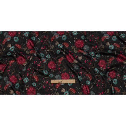 Polyester Twill Print - Blue, Red and Black Floral - Mood Exclusive Antheia's Grace