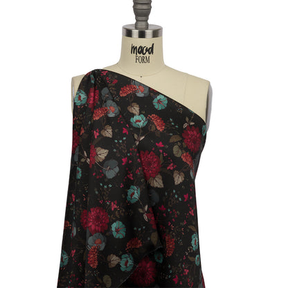 Polyester Twill Print - Blue, Red and Black Floral - Mood Exclusive Antheia's Grace