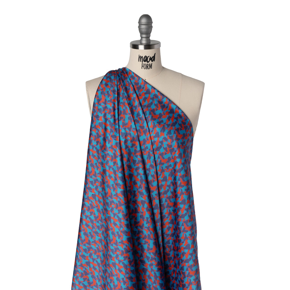 Polyester Charmeuse Print - Red and Blue Abstract - Mood Exclusive Betta Fish Drape