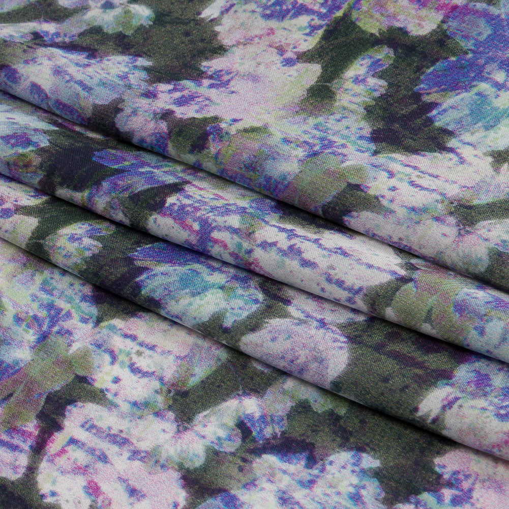 Polyester Charmeuse Print - Purple and Gray Dripping Florals - Mood Exclusive Botanical Trip Folded