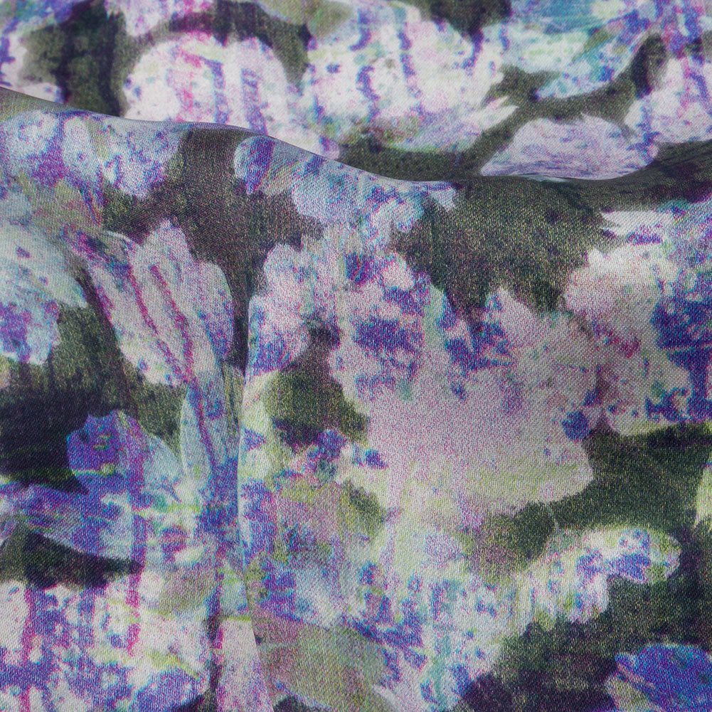 Polyester Charmeuse Print - Purple and Gray Dripping Florals - Mood Exclusive Botanical Trip Detail