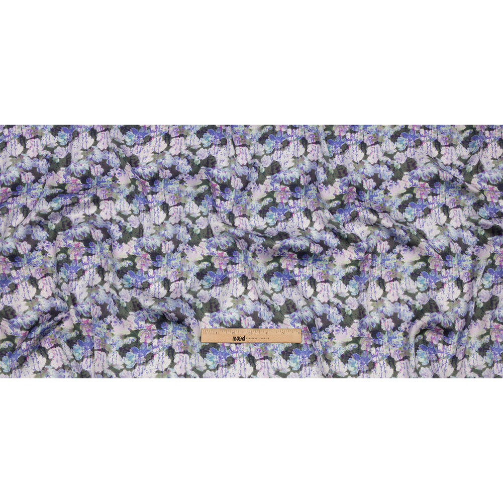 Polyester Charmeuse Print - Purple and Gray Dripping Florals - Mood Exclusive Botanical Trip Full