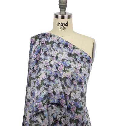 Polyester Charmeuse Print - Purple and Gray Dripping Florals - Mood Exclusive Botanical Trip Drape