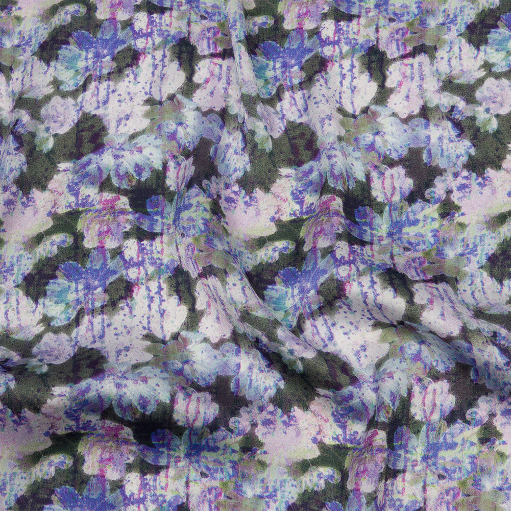 Polyester Charmeuse Print - Purple and Gray Dripping Florals - Mood Exclusive Botanical Trip