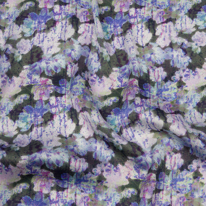 Polyester Charmeuse Print - Purple and Gray Dripping Florals - Mood Exclusive Botanical Trip