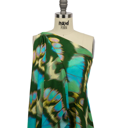 Gauzy Wrinkled Rayon Woven Print - Blue and Green Abstract - Mood Exclusive Butterfly Blur Detail