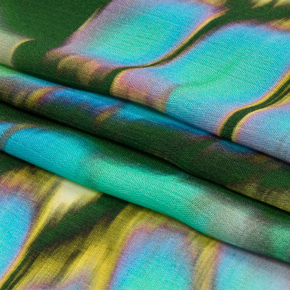 Gauzy Wrinkled Rayon Woven Print - Blue and Green Abstract - Mood Exclusive Butterfly Blur Full