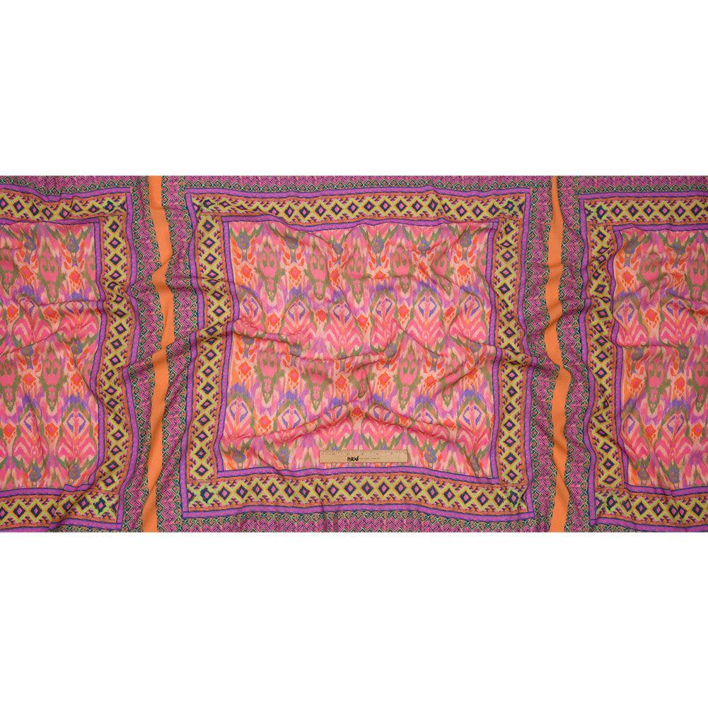 Gauzy Wrinkled Rayon Woven Panel Print - Pink and Purple Geometric Ikat - Mood Exclusive Sunny Square Drape
