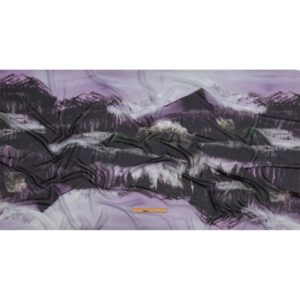 Polyester Chiffon Panel - Purple and Gray Mountain Landscape - Mood Exclusive Mountain Majesties Full