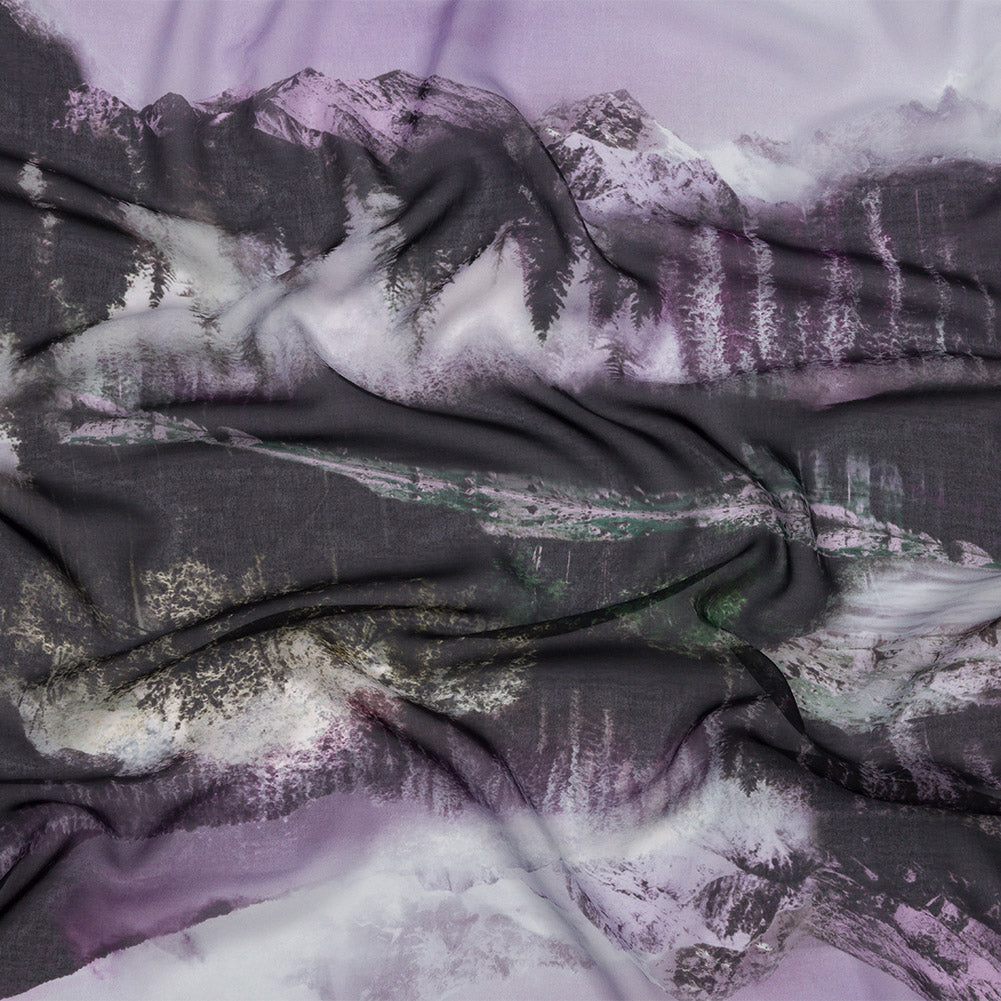 Polyester Chiffon Panel - Purple and Gray Mountain Landscape - Mood Exclusive Mountain Majesties