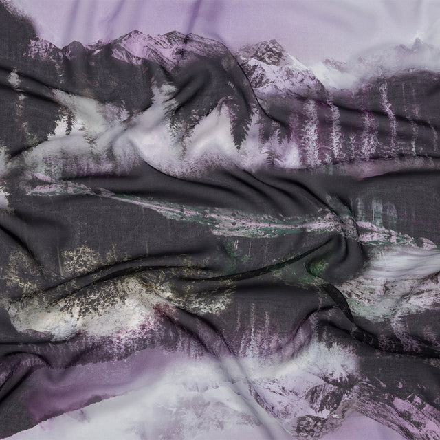 Polyester Chiffon Panel - Purple and Gray Mountain Landscape - Mood Exclusive Mountain Majesties