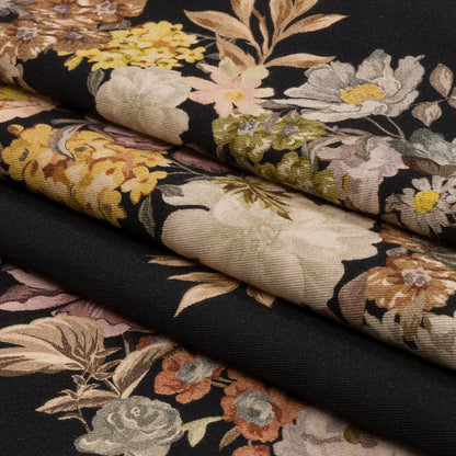Brushed Stretch Cotton Twill Panel - Midnight, Pink and Peach Floral Columns - Mood Exclusive Parthenon Petals Folded