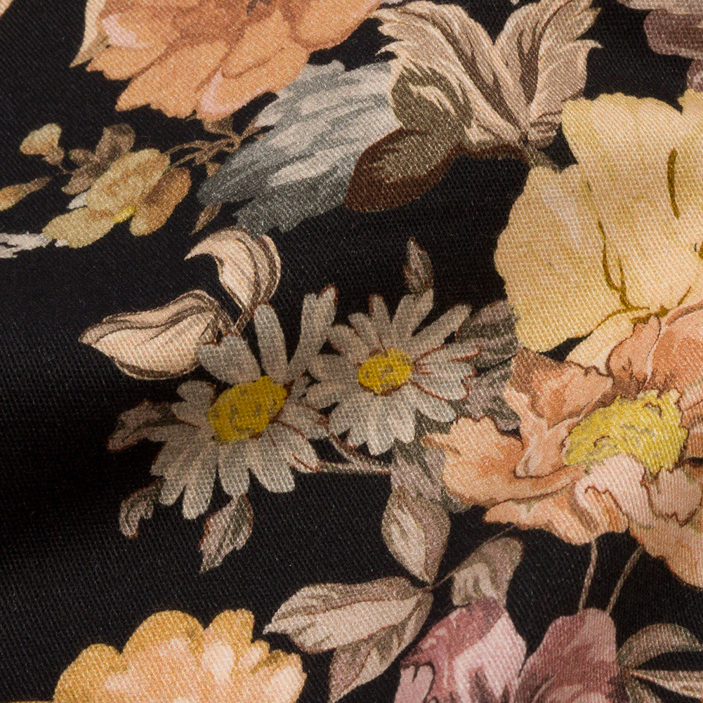 Brushed Stretch Cotton Twill Panel - Midnight, Pink and Peach Floral Columns - Mood Exclusive Parthenon Petals Detail