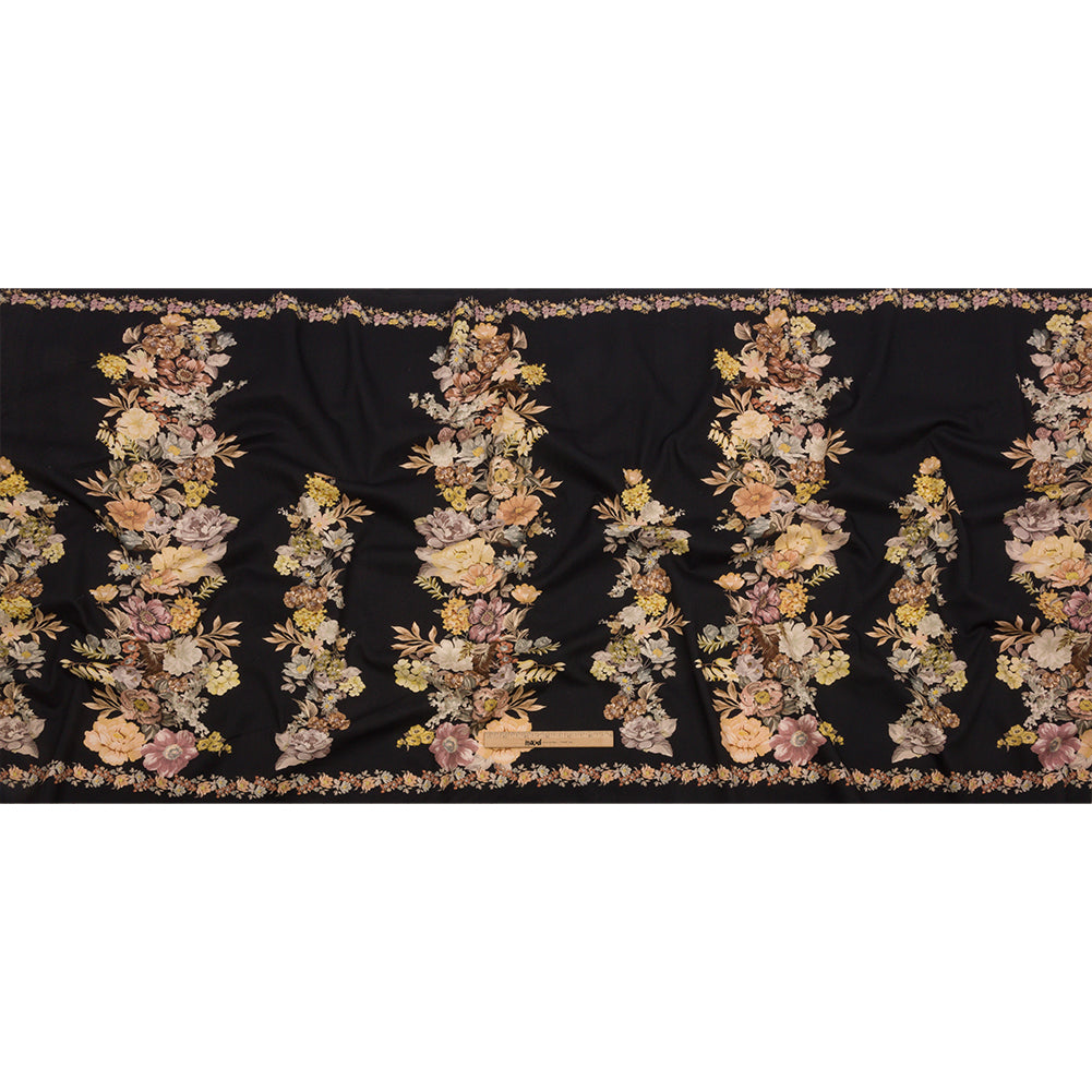 Brushed Stretch Cotton Twill Panel - Midnight, Pink and Peach Floral Columns - Mood Exclusive Parthenon Petals Full