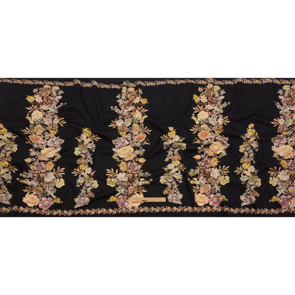 Brushed Stretch Cotton Twill Panel - Midnight, Pink and Peach Floral Columns - Mood Exclusive Parthenon Petals Full