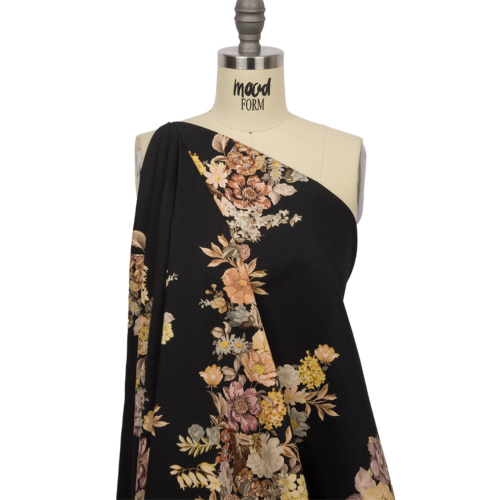 Brushed Stretch Cotton Twill Panel - Midnight, Pink and Peach Floral Columns - Mood Exclusive Parthenon Petals Drape