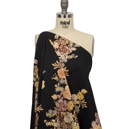 Brushed Stretch Cotton Twill Panel - Midnight, Pink and Peach Floral Columns - Mood Exclusive Parthenon Petals Drape