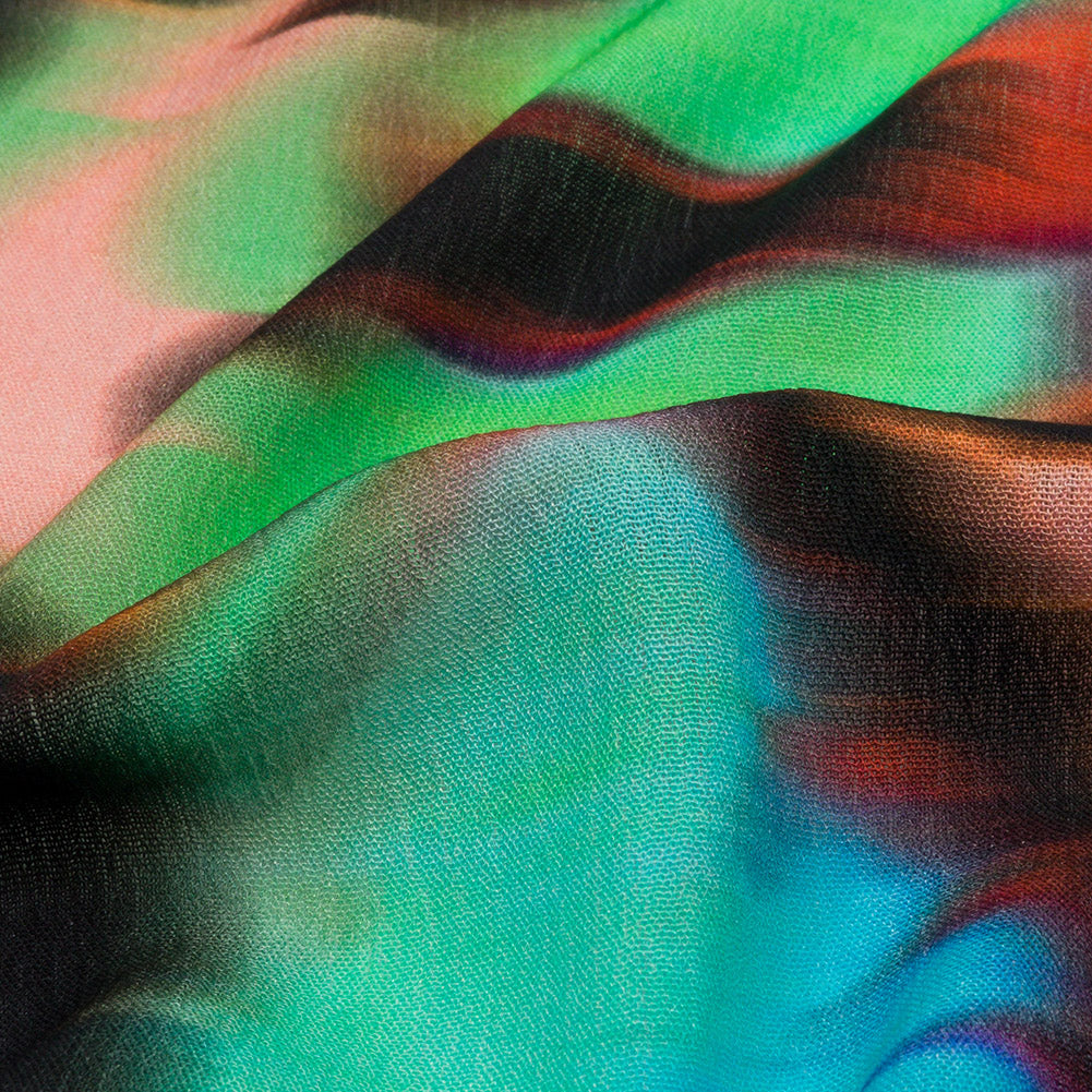 Gauzy Wrinkled Rayon Woven Print - Pink and Green Abstract - Mood Exclusive Butterfly Blur Folded