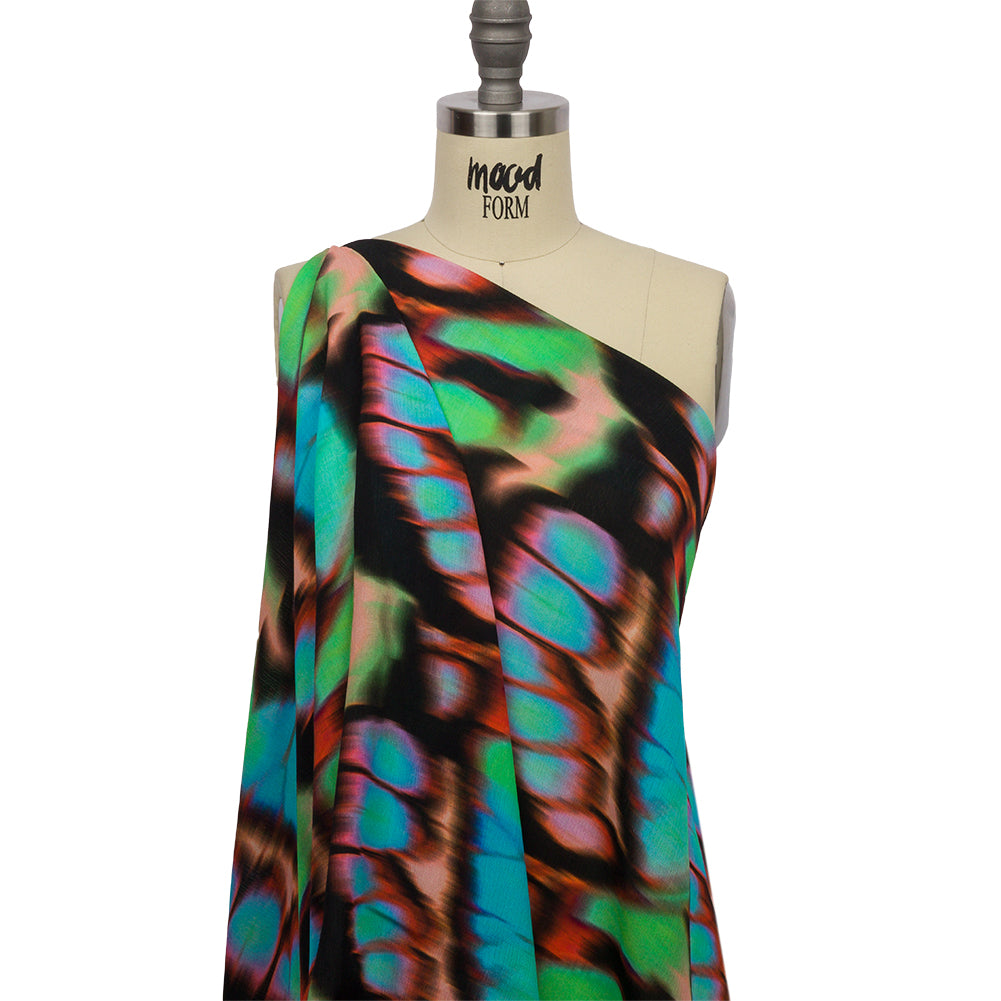 Gauzy Wrinkled Rayon Woven Print - Pink and Green Abstract - Mood Exclusive Butterfly Blur Detail