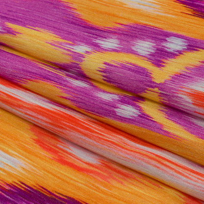 Gauzy Wrinkled Rayon Woven Print - Purple and Yellow Ikat Paisley Stripes - Mood Exclusive Feathered Psyche Full
