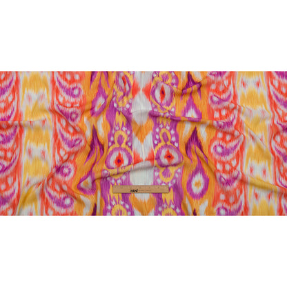 Gauzy Wrinkled Rayon Woven Print - Purple and Yellow Ikat Paisley Stripes - Mood Exclusive Feathered Psyche Drape